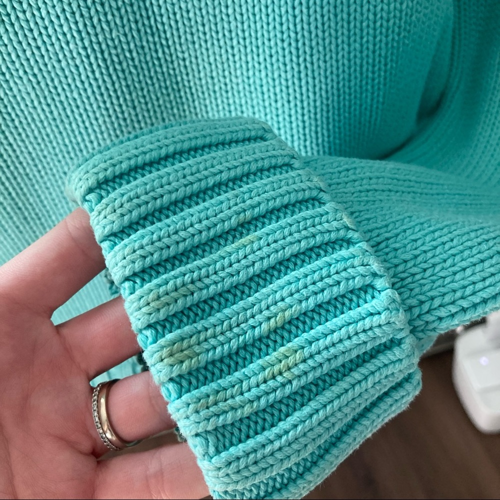 Lauren Ralph Lauren Vintage Chunky Knit Turquoise V Neck Sweater size Large - Picture 5 of 7